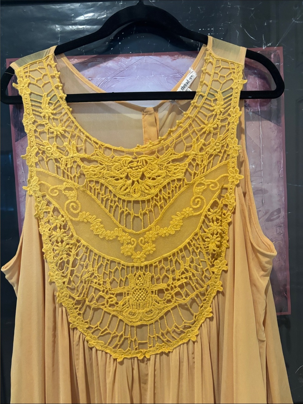 Universal Thread Yellow Crochet Yoke Sleeveless Tunic